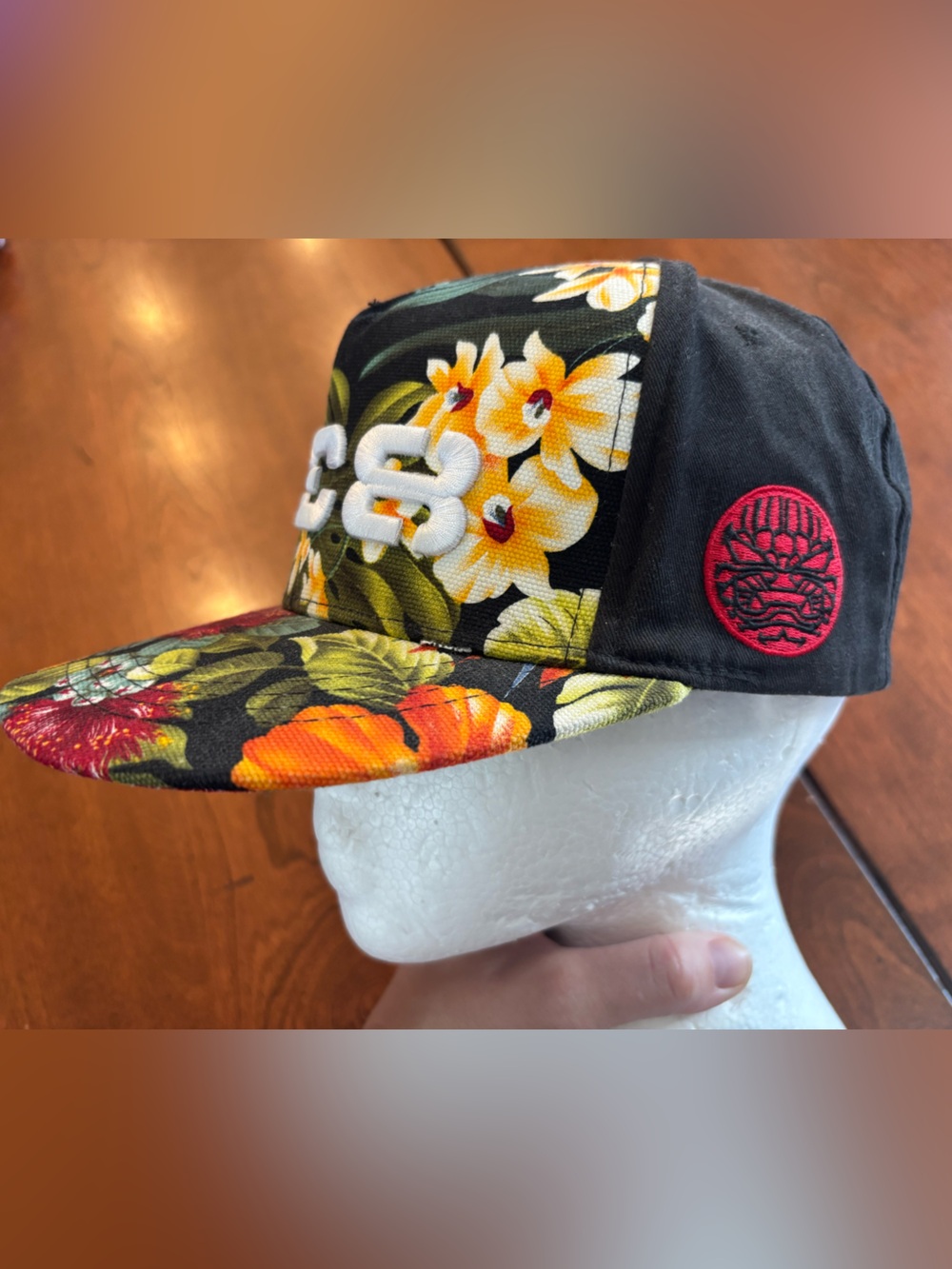 808 Aloha wear Floral Print Snapback Hat with Embroidered Emblem